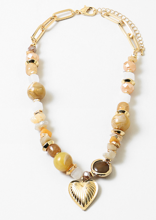 Multi Bead Charm Beaded Necklace - Tan