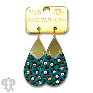 Animal print wood teardrop earring, Austrian crystal - LAST CALL