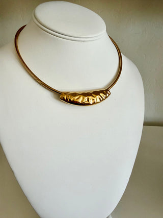 Waterproof Golden Forge Hammered Pendant Choker Necklace