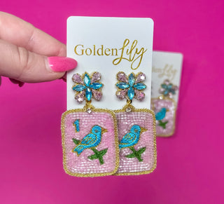 Mahjong Bird Bam Seed Bead Earrings