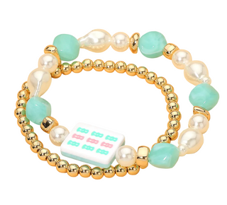 Mahjong Pearl Stackable Bracelet - 9 Bam