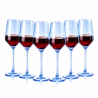 Set Of 6 Blue Colored Wine Glasses 12 Oz Hand Blown Italian Style Crystal Bordeaux Wine Glasses Prem