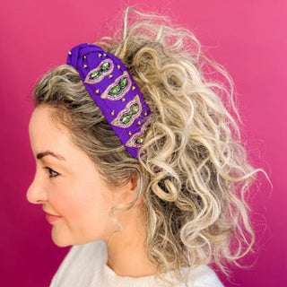 *Headband Knot - Mardi Gras Rhinestone Mask