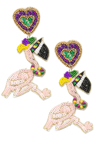 Mardi Gras Flamingo Earrings