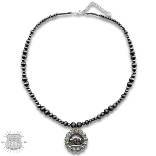 Buffalo nickel and rhinestone necklace