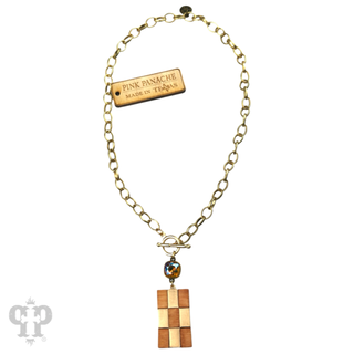 Checkerboard pattern pendant necklace with Austrian crystal - LC