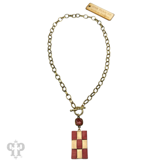 Checkerboard pattern pendant necklace with Austrian crystal - LC