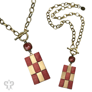 Checkerboard pattern pendant necklace with Austrian crystal - LC