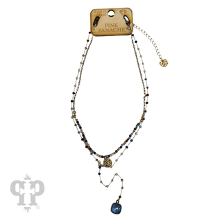 Double strand linked bead necklace with Austrian crystal pendant - LC