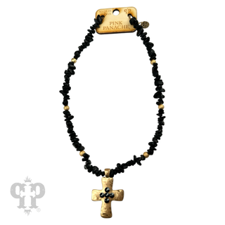 Austrian crystal cross pendant on chip bead necklace - LC