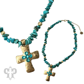 Austrian crystal cross pendant on chip bead necklace - LC