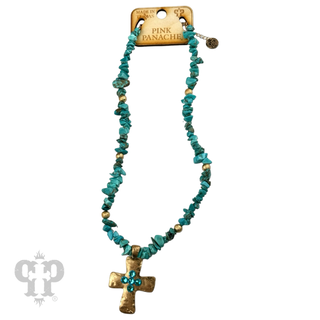 Austrian crystal cross pendant on chip bead necklace - LC