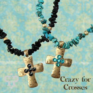Austrian crystal cross pendant on chip bead necklace - LC