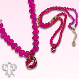Faceted crystal long necklace with Austrian crystal pendant - LC