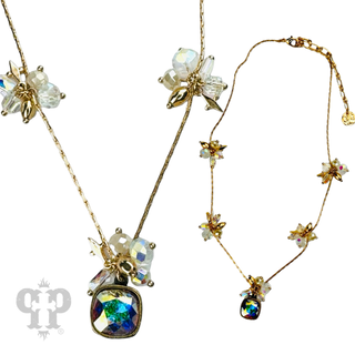 Bead cluster necklace with Austrian crystal pendant - LC