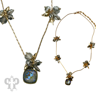 Bead cluster necklace with Austrian crystal pendant - LC