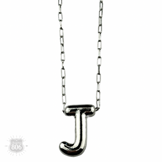 Silver letter pendant on necklace, initial monogram