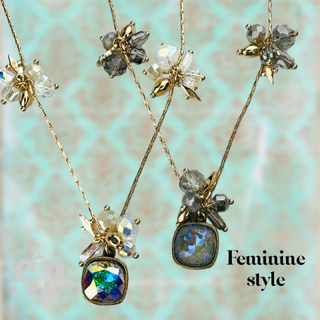 Bead cluster necklace with Austrian crystal pendant - LC