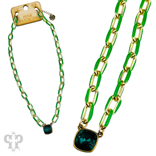 Enamel chain link pendant necklace, Austrian crystal - LC