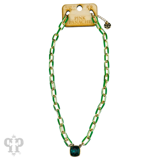 Enamel chain link pendant necklace, Austrian crystal - LC