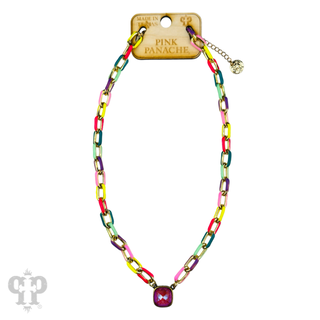 Enamel chain link pendant necklace, Austrian crystal - LC