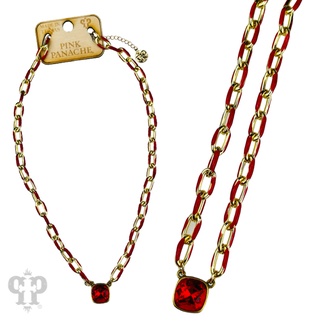 Enamel chain link pendant necklace, Austrian crystal - LC