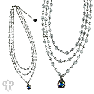 Three strand pearl and faceted acrylic bead necklace, Austrian crystal