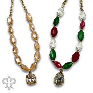 Faceted oval bead necklace with Austrian crystal - LC