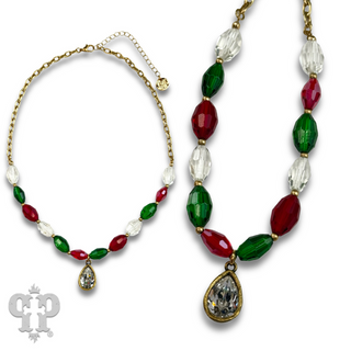 Faceted oval bead necklace with Austrian crystal - LC