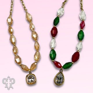Faceted oval bead necklace with Austrian crystal - LC