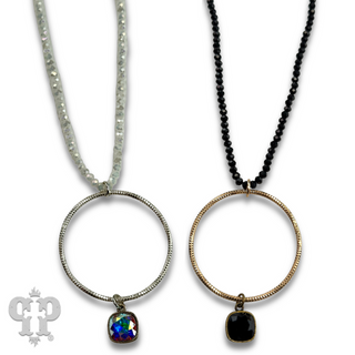 Faceted bead and circle pendant necklace with Austrian crystal - LC