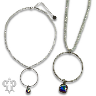 Faceted bead and circle pendant necklace with Austrian crystal - LC