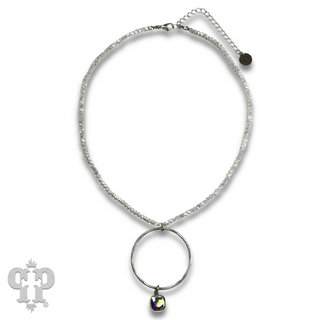 Faceted bead and circle pendant necklace with Austrian crystal - LC