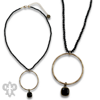 Faceted bead and circle pendant necklace with Austrian crystal - LC