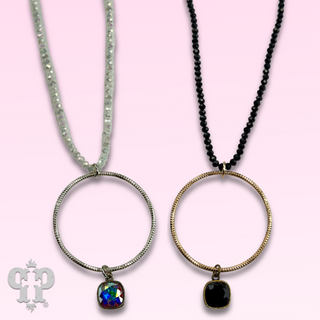 Faceted bead and circle pendant necklace with Austrian crystal - LC