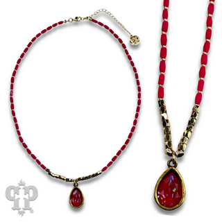 Rice bead necklace with teardrop Austrian crystal - LC