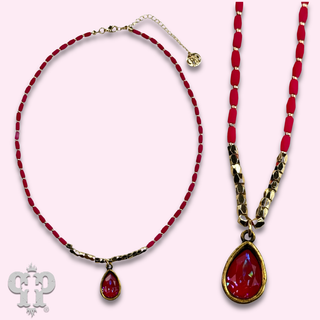 Rice bead necklace with teardrop Austrian crystal - LC