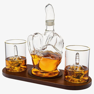Middle Finger Decanter Novelty Whiskey Wine Decanter Set Mahogany Wood Funny Gift Fo