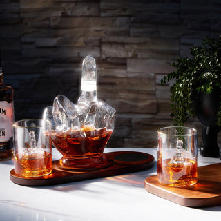 Middle Finger Decanter Novelty Whiskey Wine Decanter Set Mahogany Wood Funny Gift Fo