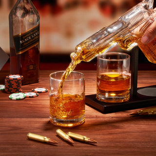 Pistol Whiskey Decanter Set 7 7 Oz With Two 10 5 Oz Glasses Premium Barware Gift