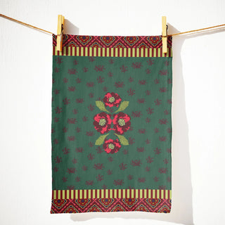 Green Pink Rose Tea Towel, Odessa