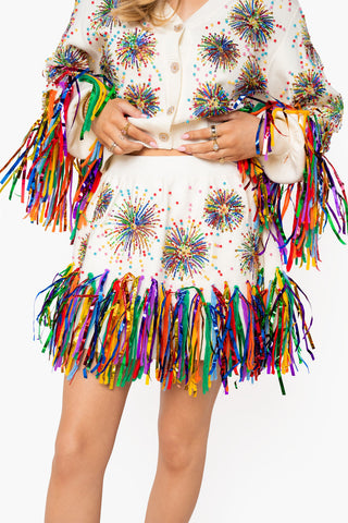 QOS White Multi Firework Fringe Skirt