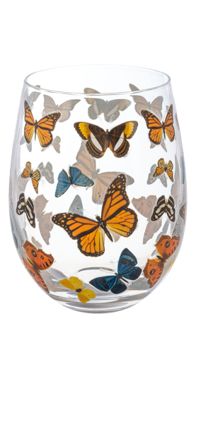 Butterfly Stemless Wine Glass - Assorted Ganz