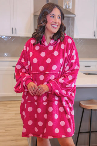 Cozy Blanket Hoodie - Magenta Polka Dot Jess Lea