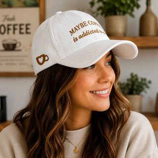 Maybe Coffee - White Adjustable Corduroy Hat Pavilion