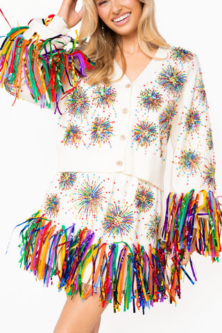 QOS White Multi Firework Fringe Skirt