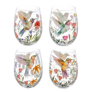 Hummingbird Stemless Wine Glass Assorted Ganz
