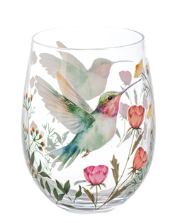 Hummingbird Stemless Wine Glass Assorted Ganz