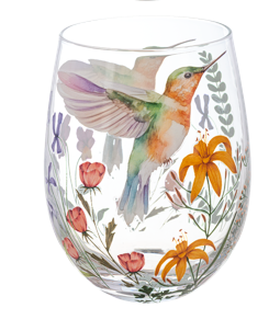 Hummingbird Stemless Wine Glass Assorted Ganz