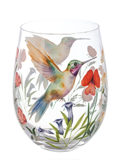 Hummingbird Stemless Wine Glass Assorted Ganz